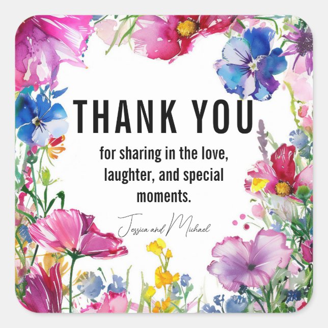 Vielen Dank 🌻 🌹 Meadow Blooms Collection Quadratischer Aufkleber (Vorderseite)