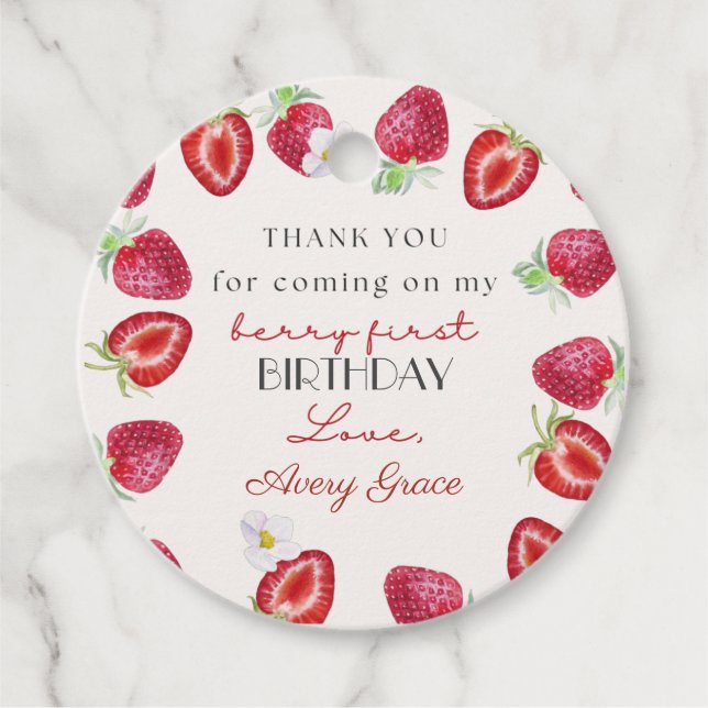 Vielen Dank, mein Berry First Birthday Niedlich St Geschenkanhänger (Vorderseite)