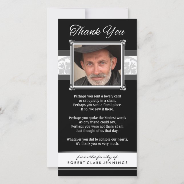 Vielen Dank Memorial Black & White Foto Card Dankeskarte (Vorderseite)