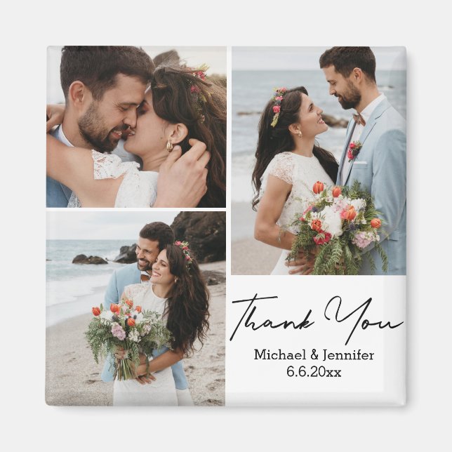 Vielen Dank, minimale 3 Fotos Collage Hochzeit Magnet (Vorne)