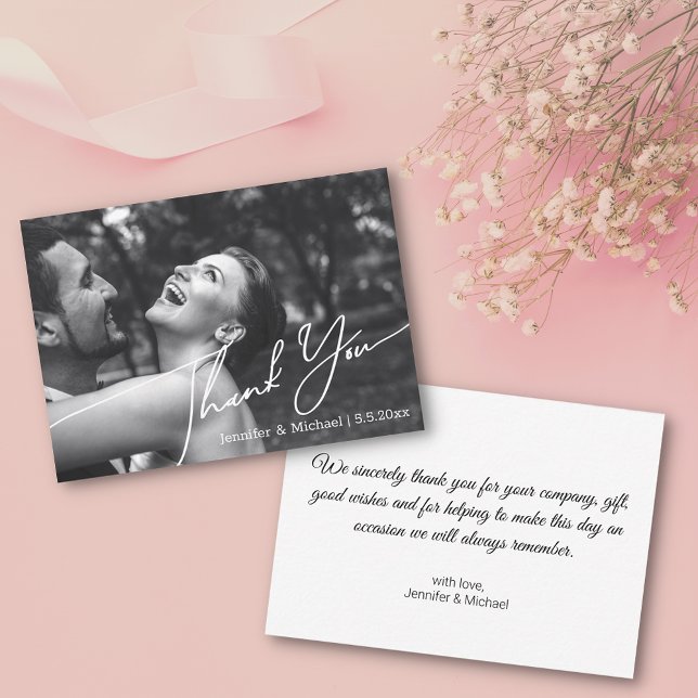 Vielen Dank minimale Hochzeit Foto Schwarz & Weiß Mitteilungskarte (Von Creator hochgeladen)