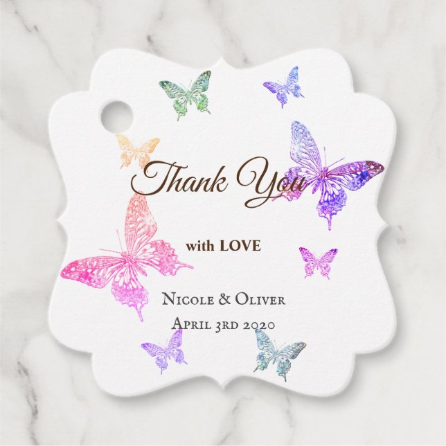 Vielen Dank mit Liebe Bunte Schmetterlinge großen  Geschenkanhänger (Vorderseite)