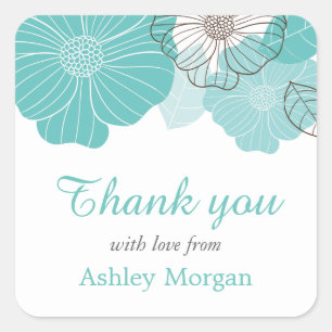 Vielen Dank mit Liebe Simple Chic Aquamarin Green  Quadratischer Aufkleber