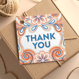 Vielen Dank mit Retro-Orange-Blume und Wirbel Geschenkanhänger