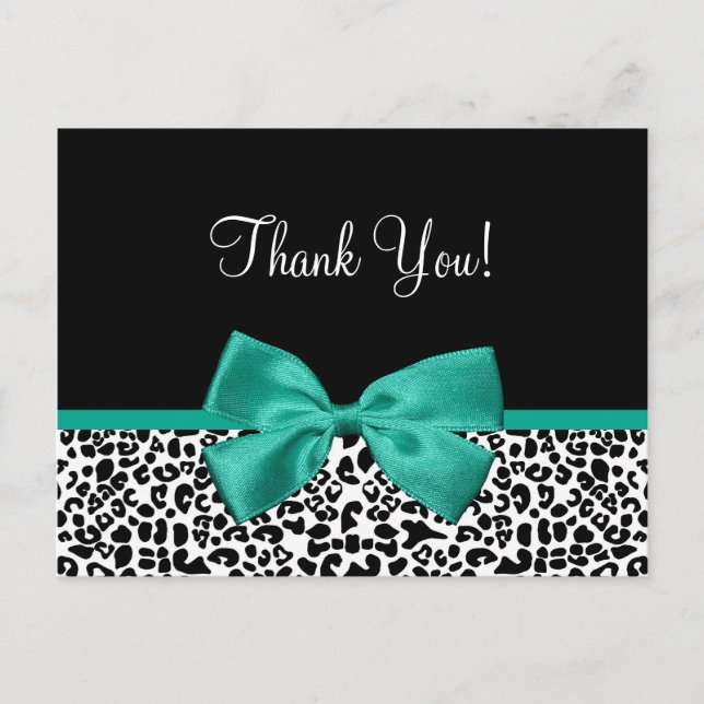 Vielen Dank, Modern Leopard Emerald Green Ribbon Postkarte (Vorderseite)