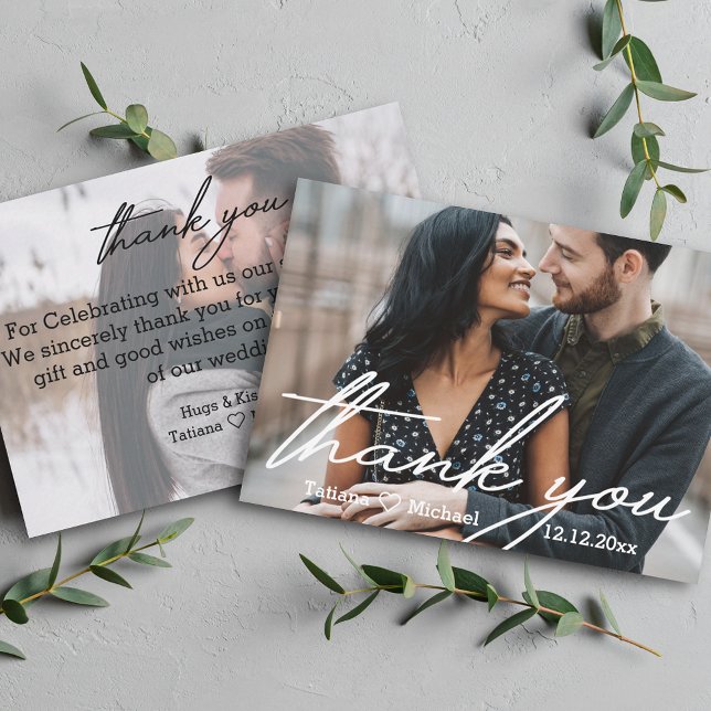 Vielen Dank, moderne Handschrift schicke Hochzeit  Mitteilungskarte (Von Creator hochgeladen)