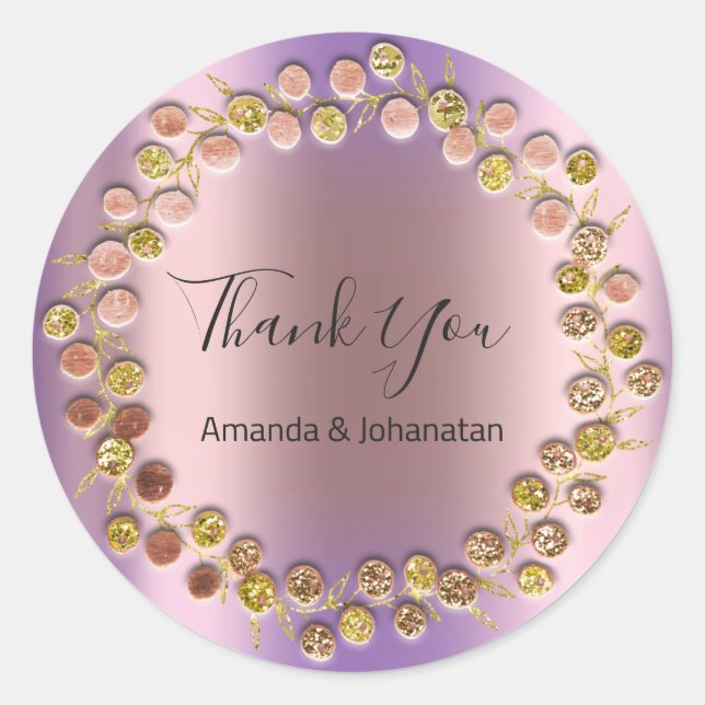 Vielen Dank Monogram Gold Rose Name Lila Runder Aufkleber (Vorderseite)