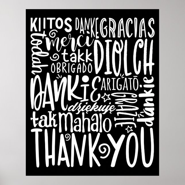 Vielen Dank Multi Languages Company White on Black Poster (Vorne)