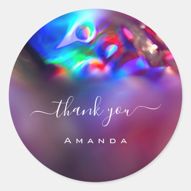 Vielen Dank Name 16. Brautparty Holograph Lila Runder Aufkleber (Vorderseite)
