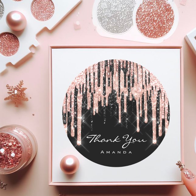 Vielen Dank Name 16. Brautparty Rose Glitzer Runder Aufkleber (Thank You Name 16th Bridal Shower Rose Glitter Classic Round Sticker)