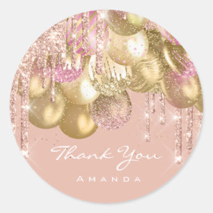 Vielen Dank Name 16. Bridal Glitzer Ballon Gold Co Runder Aufkleber