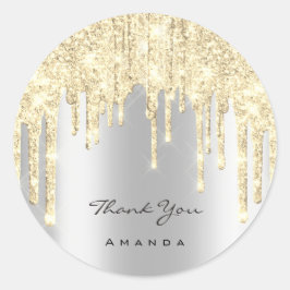 Vielen Dank Name 16. Bridal Gray Gold Glitzer Spar Runder Aufkleber
