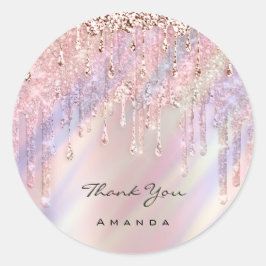 Vielen Dank Name 16. Bridal Lila Rose Holograph Runder Aufkleber