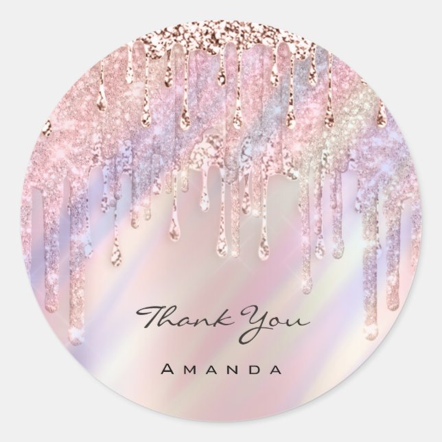 Vielen Dank Name 16. Bridal Lila Rose Holograph Runder Aufkleber (Vorderseite)