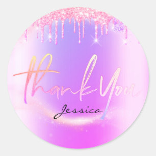 Vielen Dank Name 16. Bridal Pink Purple Glitter Runder Aufkleber