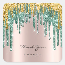 Vielen Dank Name 16. Bridal Rose Glitzer Aquamarin Quadratischer Aufkleber