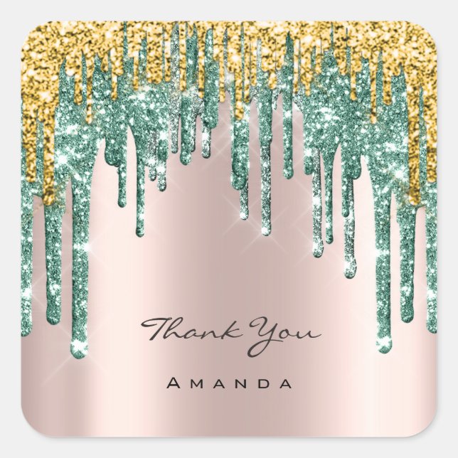 Vielen Dank Name 16. Bridal Rose Glitzer Aquamarin Quadratischer Aufkleber (Vorderseite)