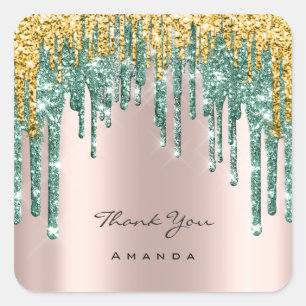 Vielen Dank Name 16. Bridal Rose Glitzer Aquamarin Quadratischer Aufkleber