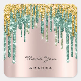 Vielen Dank Name 16. Bridal Rose Glitzer Aquamarin Quadratischer Aufkleber