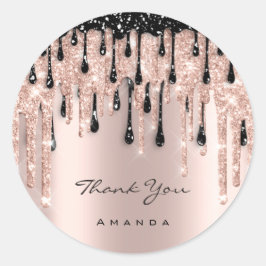 Vielen Dank Name 16. Bridal Rose Glitzer Black Runder Aufkleber