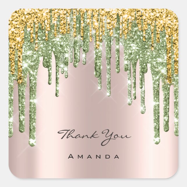 Vielen Dank Name 16. Bridal Rose Glitzer Mint Gold Quadratischer Aufkleber (Vorderseite)