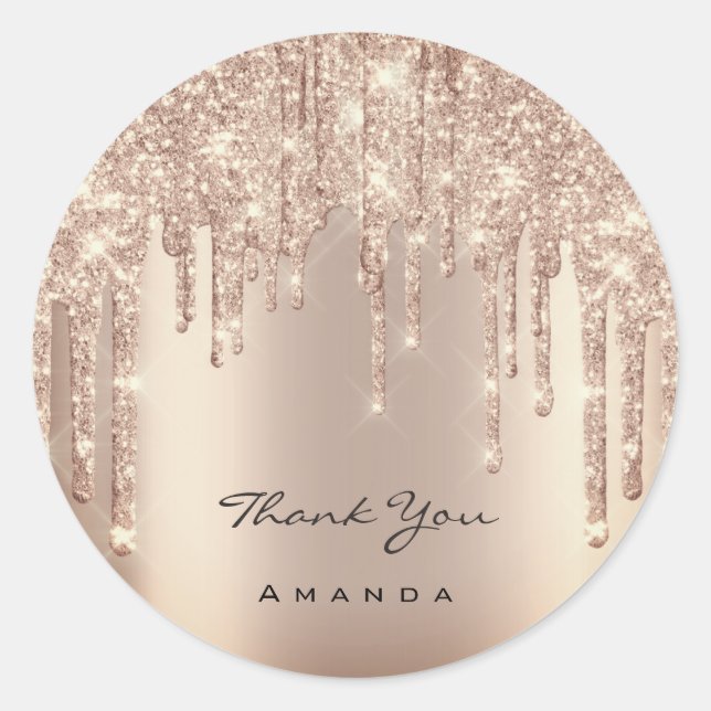 Vielen Dank Name 16. Bridal Rose Glitzer Spark Runder Aufkleber (Vorderseite)