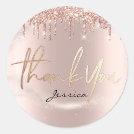 Vielen Dank Name 16. Bridal Rose Glitzer Spark Runder Aufkleber