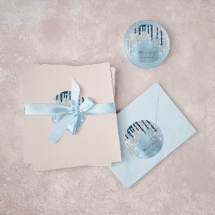 Vielen Dank Name 16. Bridal Silver Glitzer Navy Runder Aufkleber