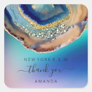 Vielen Dank Name 16. Bridal Wedding Stone Blue Nav Quadratischer Aufkleber
