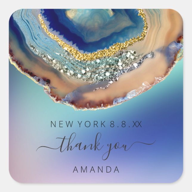 Vielen Dank Name 16. Bridal Wedding Stone Blue Nav Quadratischer Aufkleber (Vorderseite)