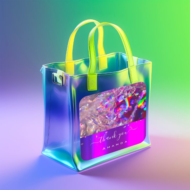 Vielen Dank Name 16. Kristalle Lila Pink Rainbow Quadratischer Aufkleber (Thank You Name 16th Crystals Purple Pink Rainbow Square Sticker)