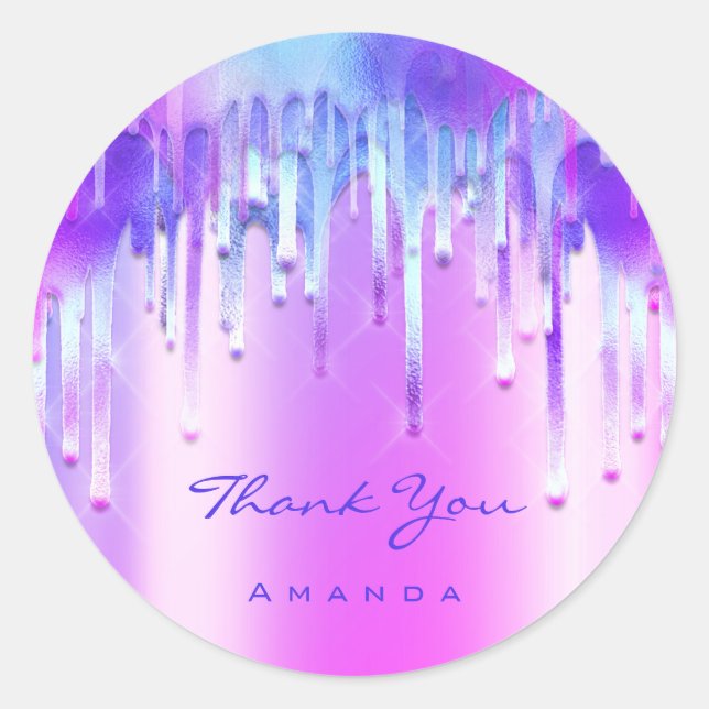 Vielen Dank Name 16th Bridal Holographic 3D Tropfe Runder Aufkleber (Vorderseite)