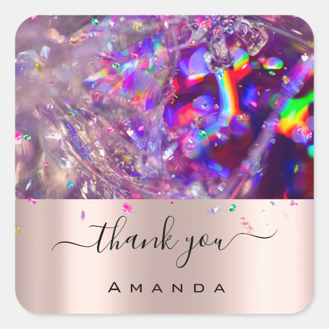 Vielen Dank Name 16th Bridal Lila Rose Rainbow Quadratischer Aufkleber (Vorderseite)