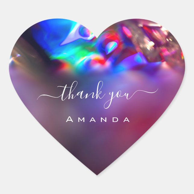 Vielen Dank Name 16th Bridal WeddingHolograph Lila Herz-Aufkleber (Vorderseite)