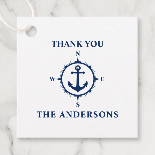 Vielen Dank, Name Compass Anchor White & Blue Geschenkanhänger (Vorderseite)