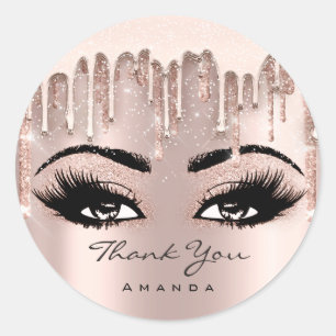 Vielen Dank Name Confetti Rose Glitzer Eyelashes Runder Aufkleber