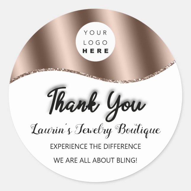 Vielen Dank Name Custom Logo Rose White Classic Runder Aufkleber (Vorderseite)