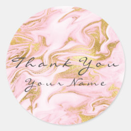 Vielen Dank Name Custom Marble Gold Pink Rose Glam Runder Aufkleber