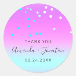 Vielen Dank Name Datum Blue Gold Confetti Ombre Runder Aufkleber