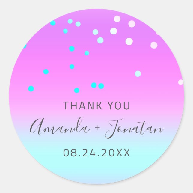 Vielen Dank Name Datum Blue Gold Confetti Ombre Runder Aufkleber (Vorderseite)