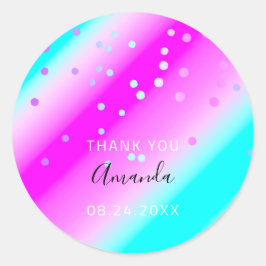 Vielen Dank Name Datum Blue Pink Oceanic Confetti Runder Aufkleber