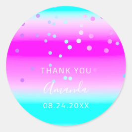 Vielen Dank Name Datum Blue Pink Oceanic Ombre Runder Aufkleber