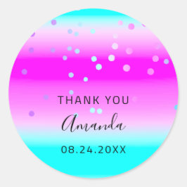 Vielen Dank Name Datum Pink Ocean Ombre Confetti Runder Aufkleber