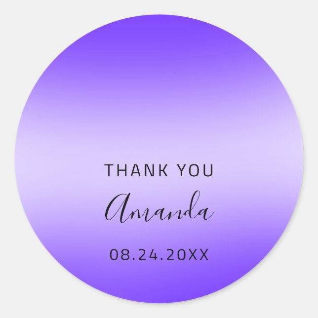 Vielen Dank Name Datum Sweet 16. Wedding Blue Lila Runder Aufkleber (Vorderseite)