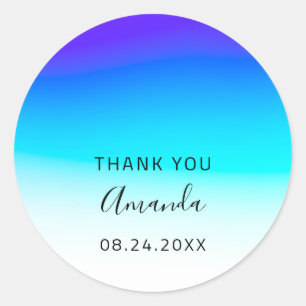 Vielen Dank Name Datum Sweet 16. Wedding Ombre Blu Runder Aufkleber