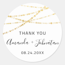 Vielen Dank Name Datum White Golden Lights Einfach Runder Aufkleber