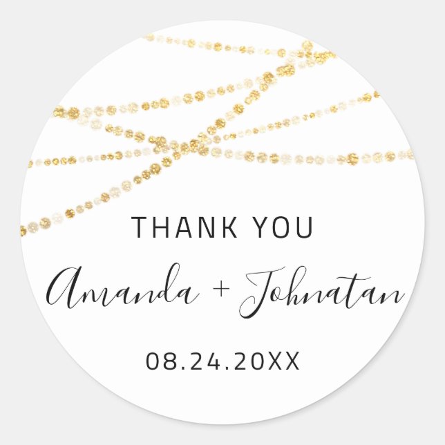 Vielen Dank Name Datum White Golden Lights Einfach Runder Aufkleber (Vorderseite)