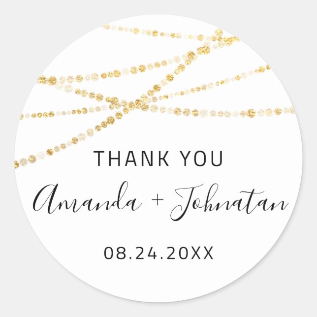 Vielen Dank Name Datum White Golden Lights Einfach Runder Aufkleber (Vorderseite)