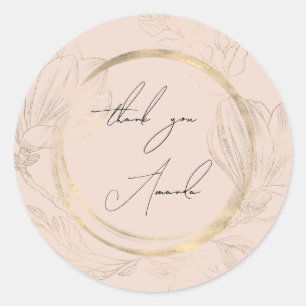 Vielen Dank Name Floral Rose Gold Shabby Chic Runder Aufkleber