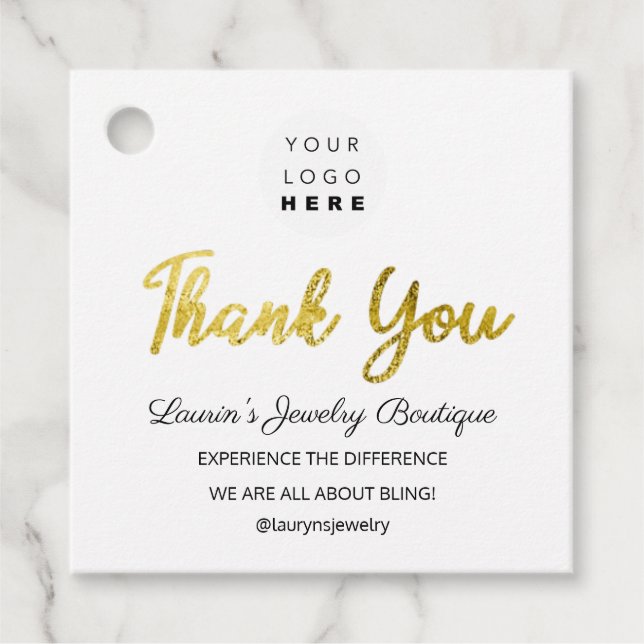 Vielen Dank Name Logo QR Code Gold Weiße Juwelen Geschenkanhänger (Vorderseite)